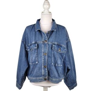 American Eagle Women Denim Jean Jacket Plus Size XXL 2X Button Up Pockets Blue
